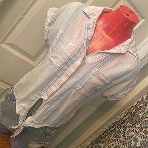 Anthropologie Cloth & Stone Pastel Striped Tie-Front Shirt
